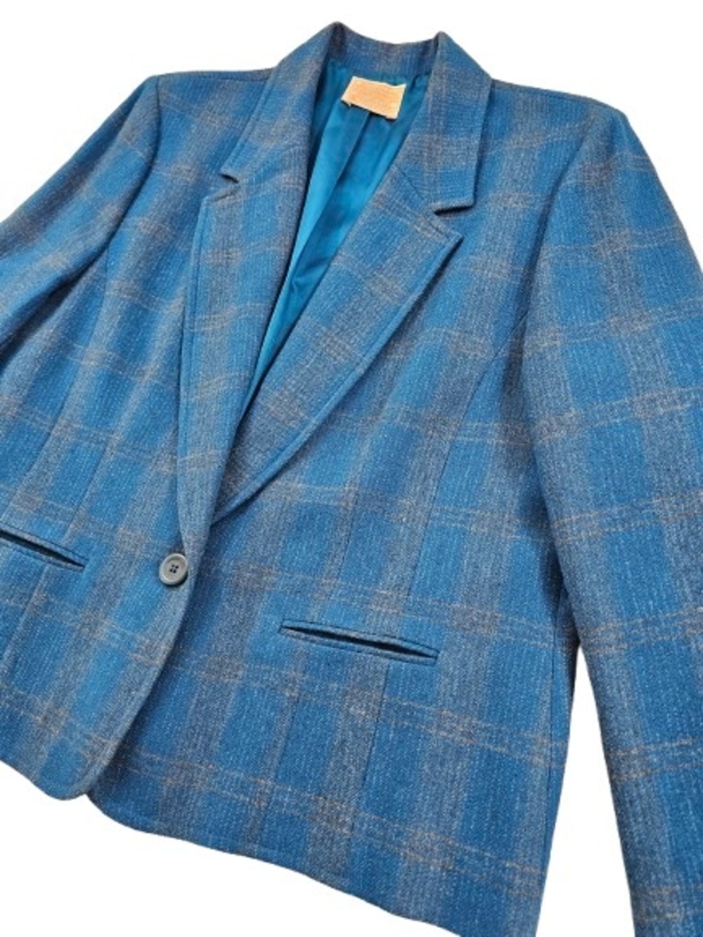 VTG Pendleton Made In USA 100% Virgin Wool Windowpane Plaid Women T20 Blue Grey